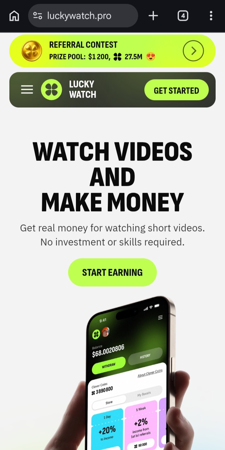 LuckyWatch homepage - Watch Videos and Make Money