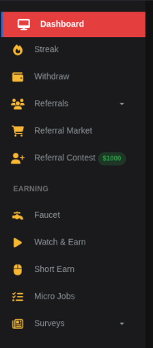 MakeYouTask dashboard showing the new Faucet option in the sidebar menu